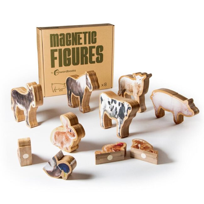 Figuras magnéticas de bambú: Animales de la granja de Nowordbooks