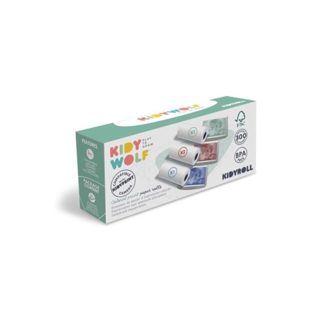 Papel térmico (5 rollos) de 3 colores para cámaras de fotos Kidyprint de Kidywolf