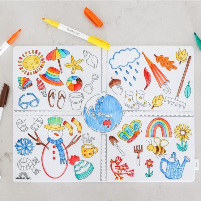 Mantel de silicona Scribble Mat con 6 rotuladores "Estaciones" - Imagen 3