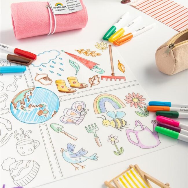 Mantel de silicona Scribble Mat con 6 rotuladores "Estaciones" - Imagen 7