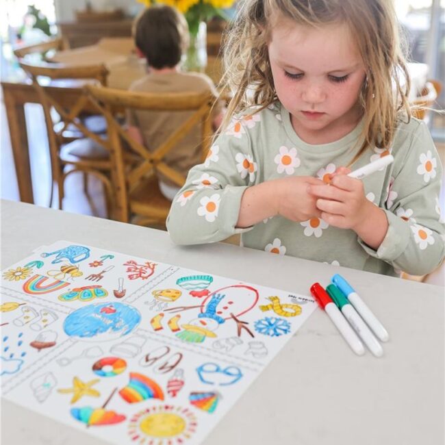 Mantel de silicona Scribble Mat con 6 rotuladores "Estaciones" - Imagen 5