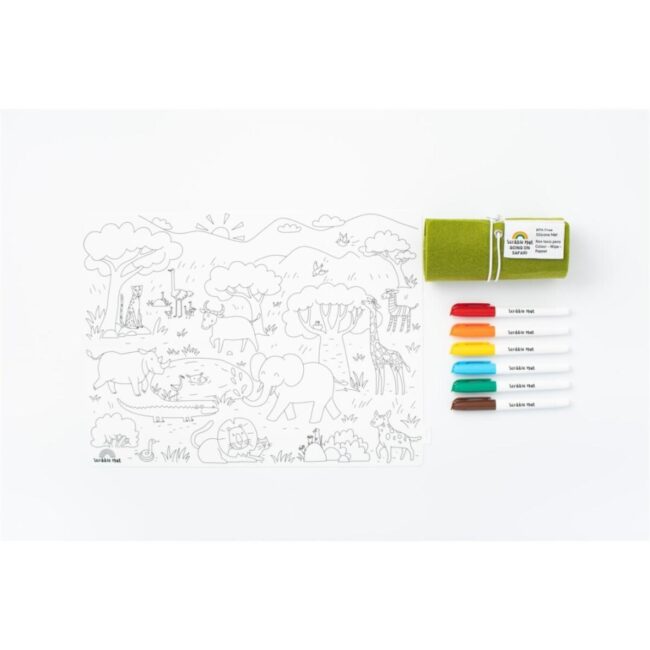 Mantel de silicona Scribble Mat con 6 rotuladores "De safari"
