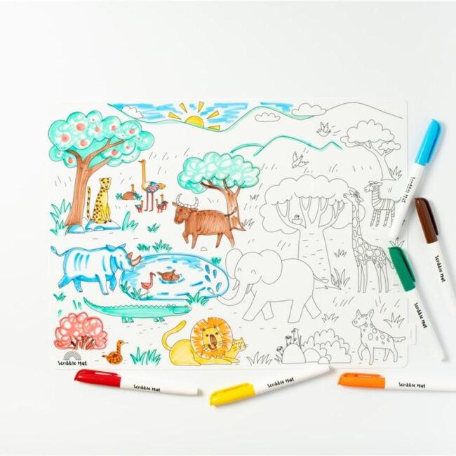 Mantel de silicona Scribble Mat con 6 rotuladores "De safari" - Imagen 3
