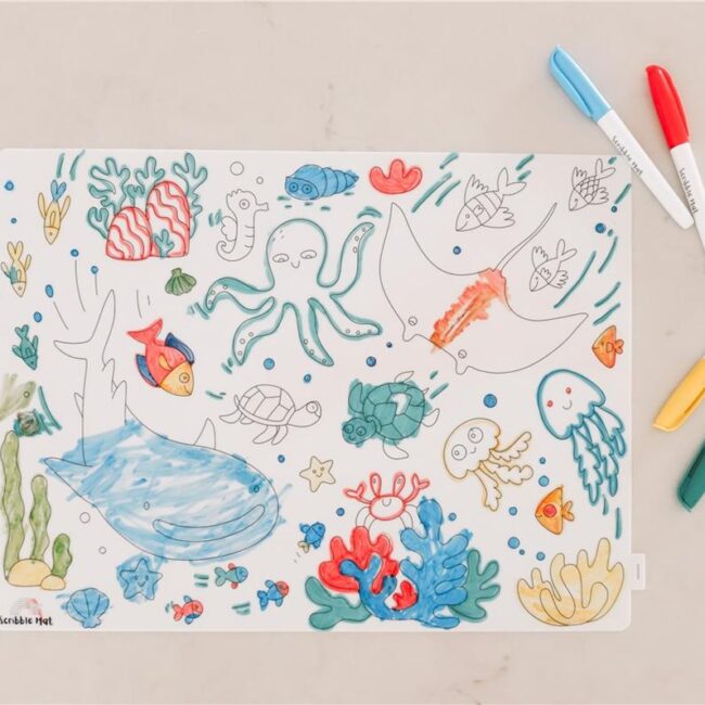 Mantel de silicona Scribble Mat con 4 rotuladores "Bajo el mar" - Imagen 3