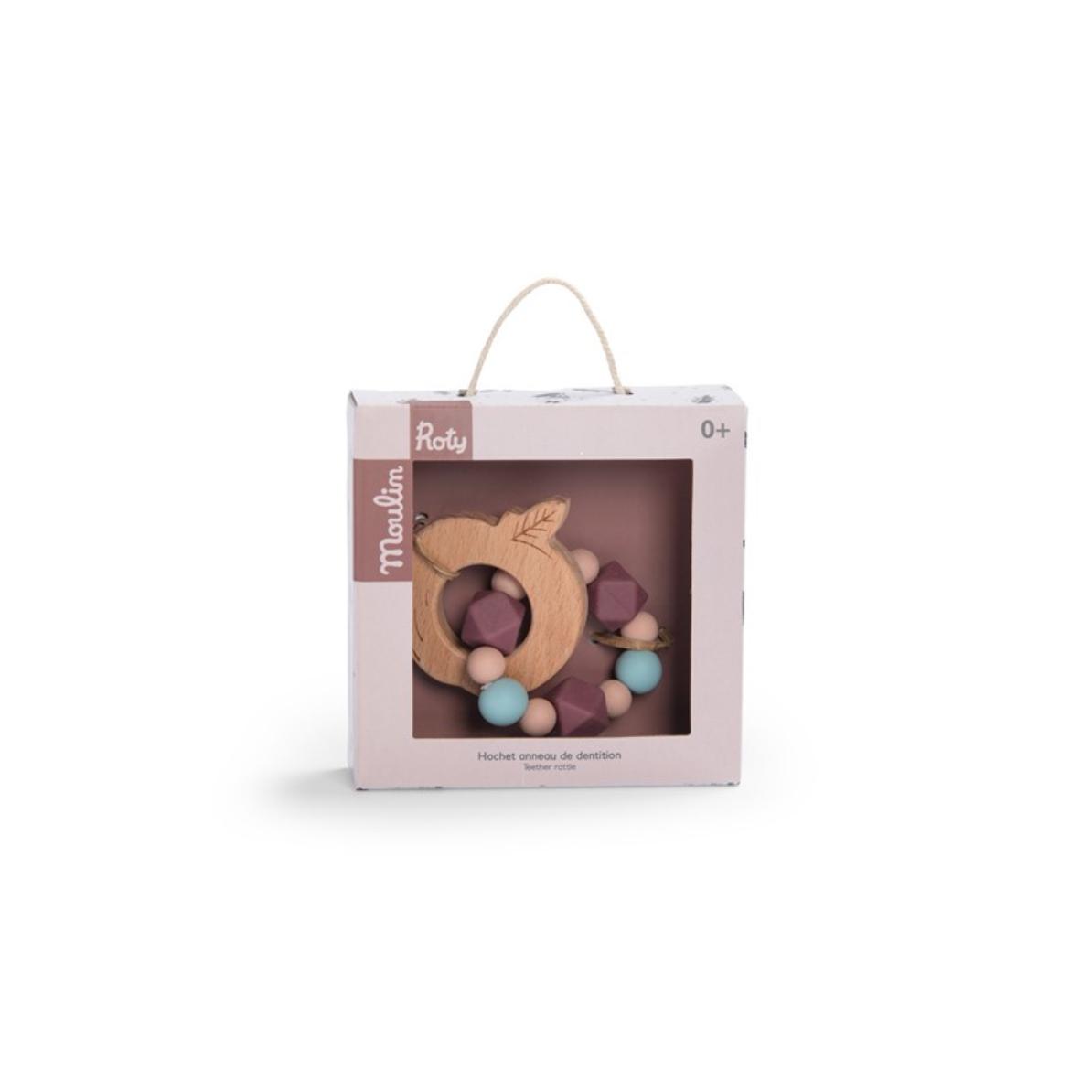 Sonajero mordedor de madera y silicona manzana de Moulin Roty - Imagen 2