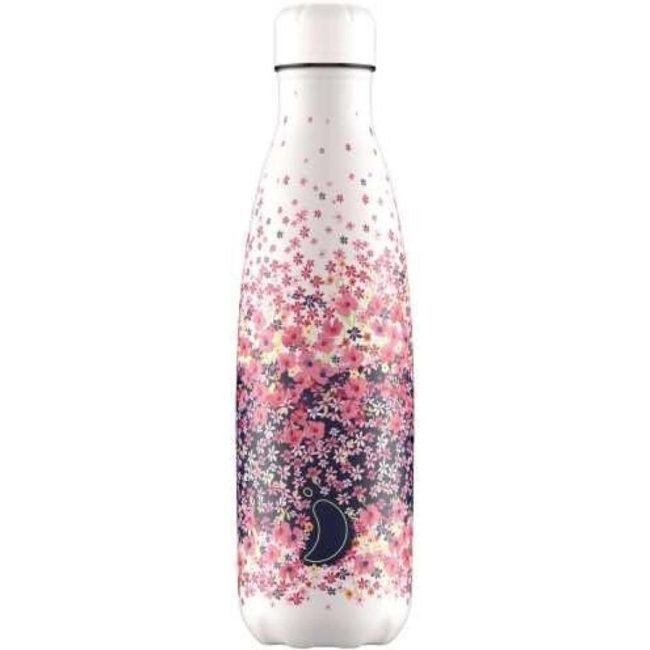 Botella Chilly's de 500ml color rosado clarito con estampado de flores