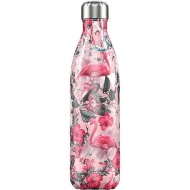 Botella Chilly's de 750ml con estampado de flamencos y flores rosas