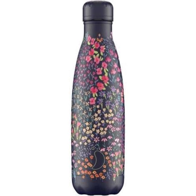 Botella Chilly's de 500ml color azul oscuro con estampado de flores