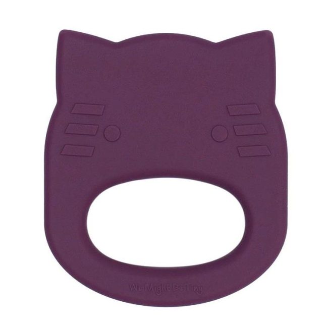 Mordedor de silicona con forma de gato lila