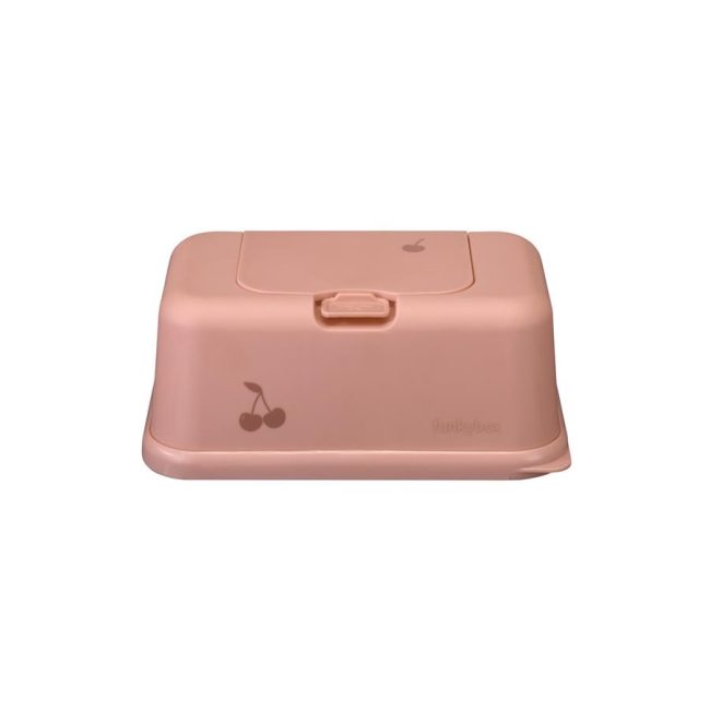 Caja portatoallitas en color rosa mate con cerezas dibujadas